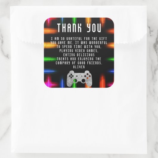 Video Game Controller Neon Verjaardag Dank u Vierkante Sticker (Tas)