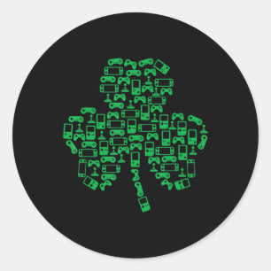 Video Game Controller Shamrock Irish Gamer St. Pat Ronde Sticker