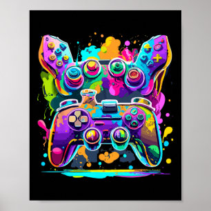 Video Game Controller Verf Drip Kleurrijke Gamers Poster
