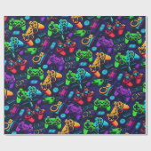 Video game controllers neon cadeaupapier (Vlak)