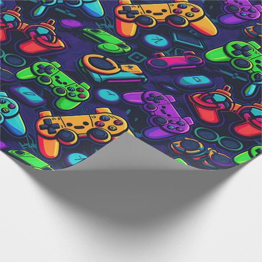 Video game controllers neon cadeaupapier (Hoek)
