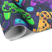 Video game controllers neon cadeaupapier (Rol Hoek)