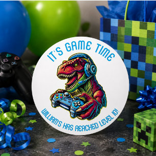 Video Game Dinosaurus Gaming Verjaardagsfeestje Ronde Sticker