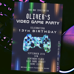Video Game Feest Controller Neon Gaming Verjaardag Kaart
