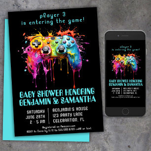 Video Game Gamer Blauwe Baby Shower Kaart