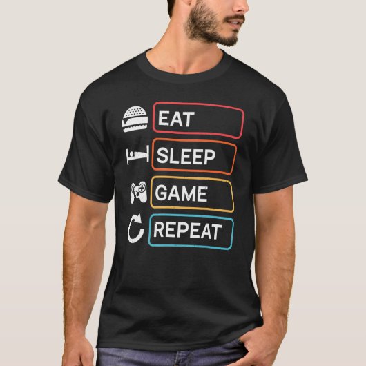 Video Game Gaming Gamer Eet Slaap Spel Herhalen T-shirt (Voorkant)