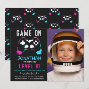 Video Game Level omhoog Gamer Verjaardag Foto Kaart