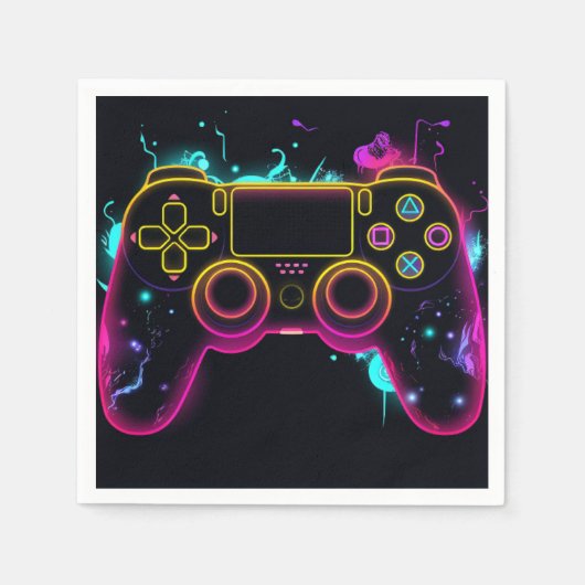 Video Game Level Up Gamer Neon Verjaardag Servet (Voorkant)