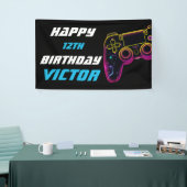 Video Game Level Up Gamer Neon Verjaardag Spandoek (Beurs)