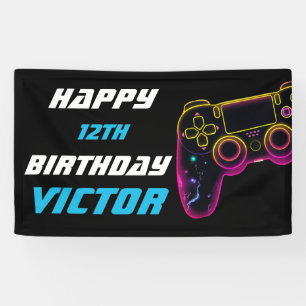 Video Game Level Up Gamer Neon Verjaardag Spandoek