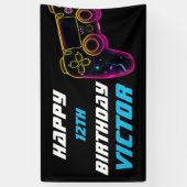 Video Game Level Up Gamer Neon Verjaardag Spandoek (Verticaal)