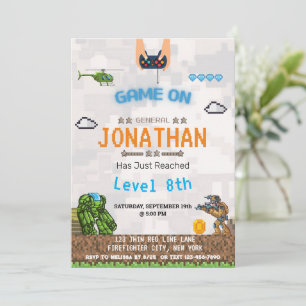 Video Game Niveau omhoog Verjaardag uitnodigingen