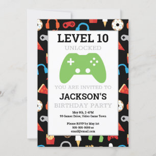 Video game party level Up Kids Birthday Gamer Kaart