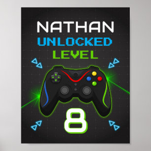 Video Game Party Level Up Kids Verjaardag Gamer Si Poster