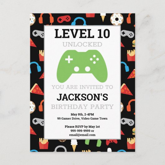 Video Game Party Level Up Kids Verjaardagsfeest Uitnodiging Briefkaart (Voorkant)