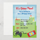 Video Game Thema Birthday Invitation Kaart (Voorkant / Achterkant)