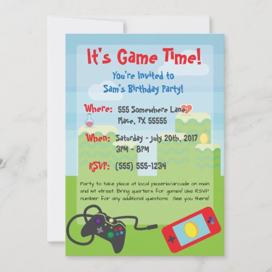 Video Game Thema Birthday Invitation Kaart (Voorkant)