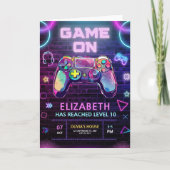Video Game Verjaardag uitnodiging, Neon Gamer Part (Voorkant)