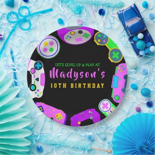 VIDEO GAMER GAMING Meisje Verjaardagsfeestje Uitno Papieren Bordje (Feest)