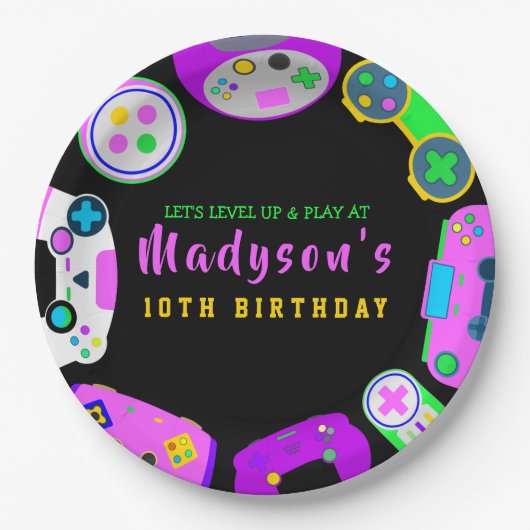 VIDEO GAMER GAMING Meisje Verjaardagsfeestje Uitno Papieren Bordje (Voorkant)