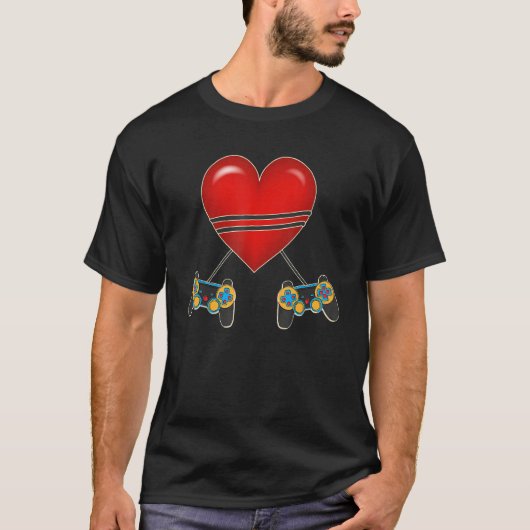 Video Gamer Heart Controllers Valentines Day Love  T-shirt (Voorkant)