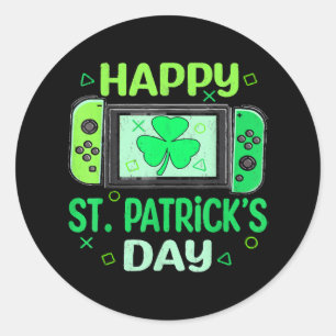 Video Gamer Klaver Gelukkig St. Patrick's Day Ronde Sticker
