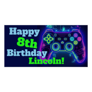 Video Gamer Level Up Arcade Happy Birthday Party Perfect Poster