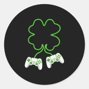 Video-gamer St. Patrick's Day-klaver met controlle Ronde Sticker