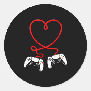 Video-gamer Valentijnsdag met controllers hart  Ronde Sticker