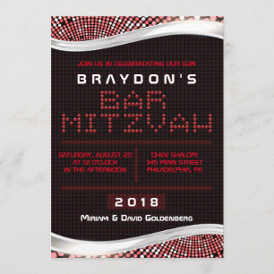 VIDEO GAMES RED Bar Bat Mitzvah Uitnodiging