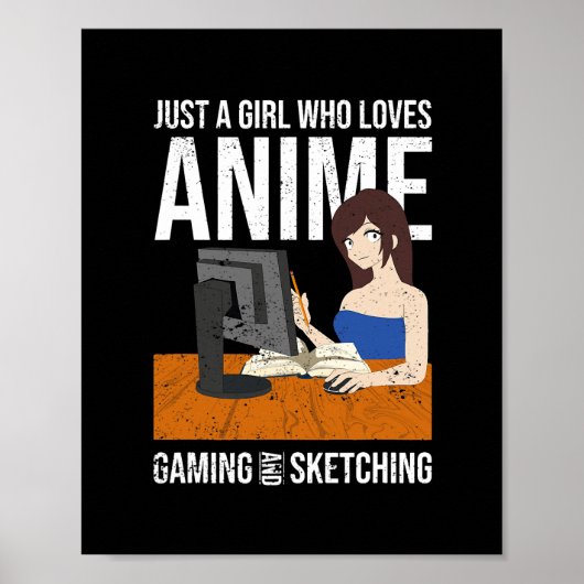 Video Gaming Schetsen Anime Lover Gamer Meisjes Wo Poster (Voorkant)