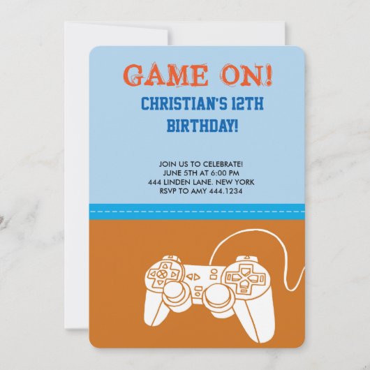 Vidéo Jeu Anniversaire Fête Invitation (Devant)