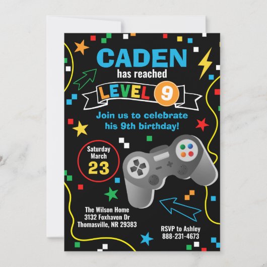 Vidéo Jeu Anniversaire Fête Invitation (Devant)