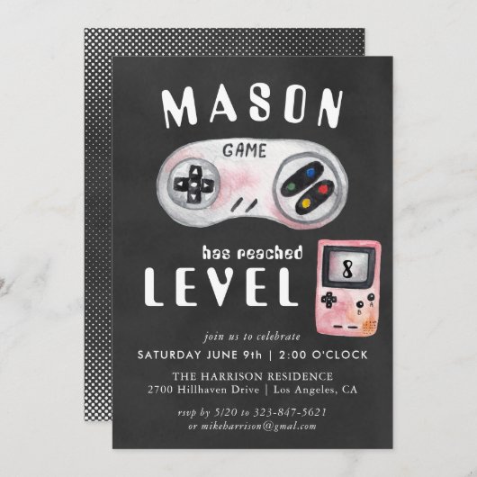 Vidéo Jeu Anniversaire Fête Invitation (Devant / Derrière)