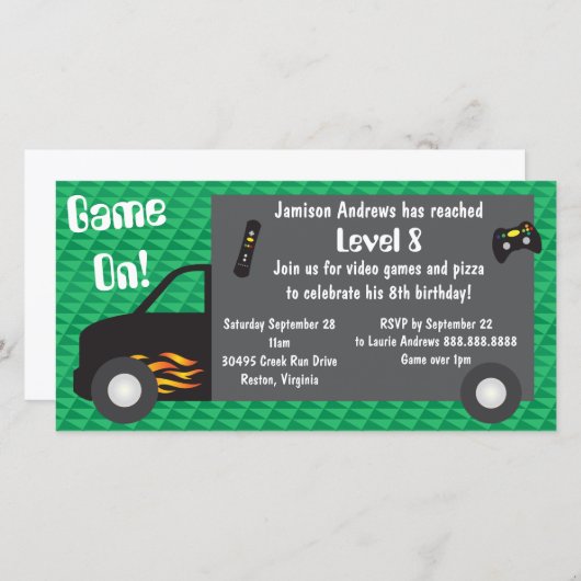 Vidéo Jeu Camion Anniversaire Invitations (Devant / Derrière)