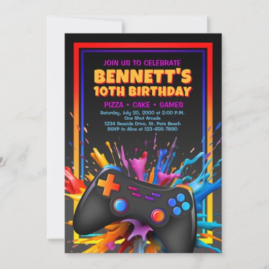 Vidéo Jeu coloré Invitation Anniversaire (Devant)