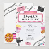 Vidéo rose Nuit Anniversaire Fête Invitation Ciném (Devant / Derrière)