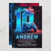 Videogame 10e verjaardagsfeestje kaart (Voorkant / Achterkant)