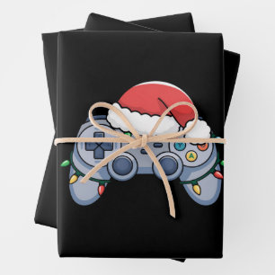 Videogame Controller Kerstman Kerstmuts Gamer Inpakpapier Vel