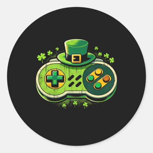 Videogame Controller St. Paddys Gamer Boys Ronde Sticker (Voorkant)
