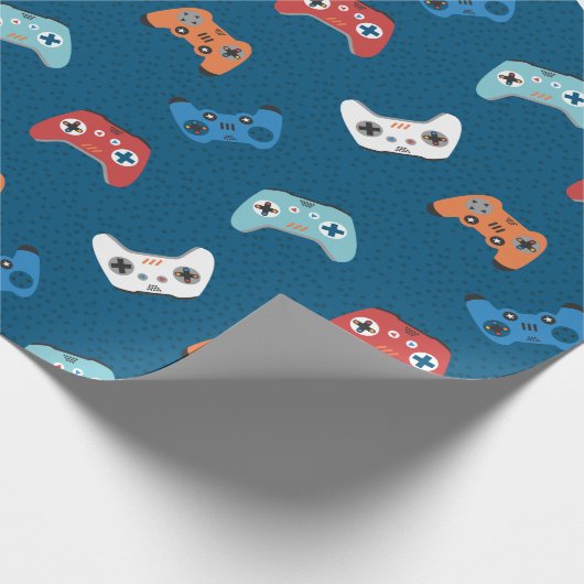videogame controllers donkerblauw cadeaupapier (Hoek)