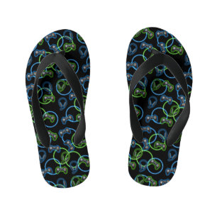 Videogame Neon Blauw & Groen Patroon Kinder Teenslippers