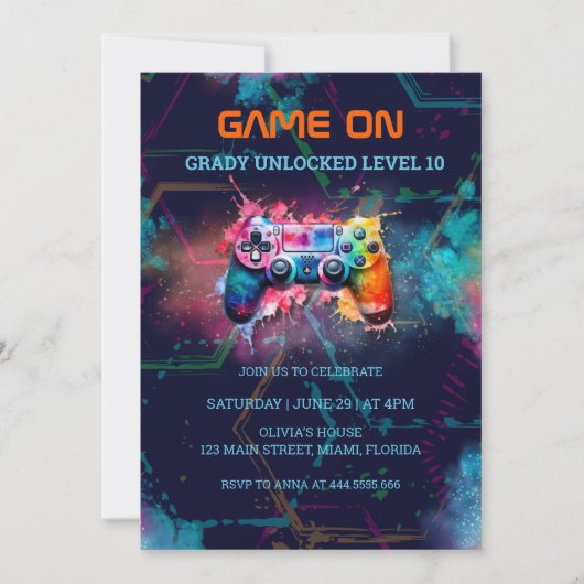 Videogame Neon Game On Level Up Kaart (Voorkant)