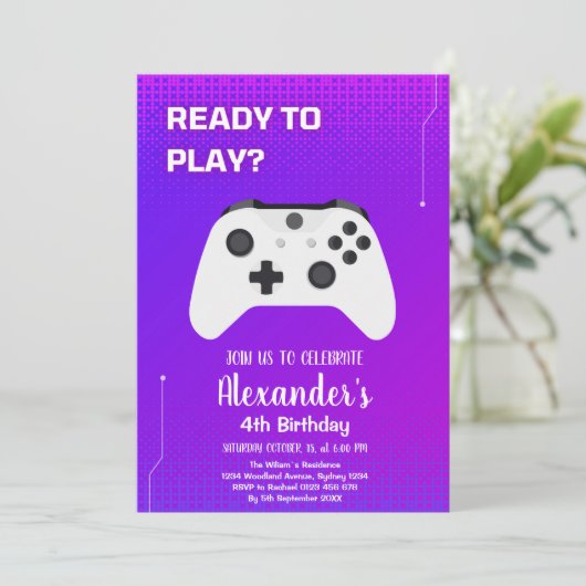 Videogame Neon Game On Level Up Kaart (Staand voorkant)