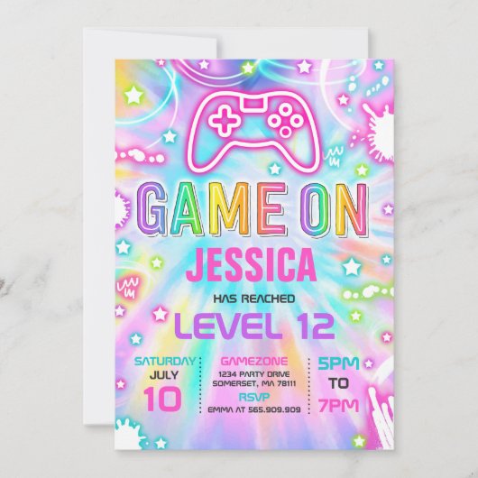 Videogame Neon Game On Level Up Kaart (Voorkant)