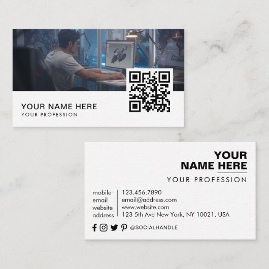 Videogame ontwerper QR Code Visitekaartje (Voorkant / Achterkant)