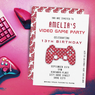 Videogame Party Red Controller Gaming Birthday Kaart