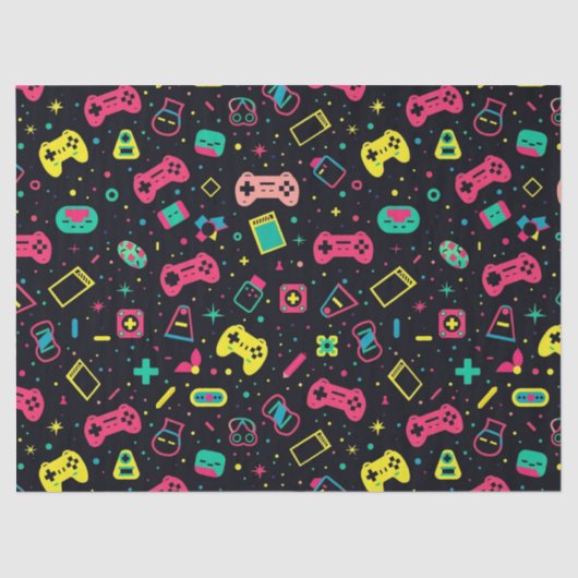 Videogamecontrollers en speelgoedpatroon tissuepapier (Voorkant)