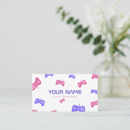 Videogameontwikkelaar Tester Console roze en Paars Visitekaartje (Staand voorkant)