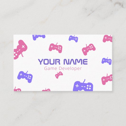 Videogameontwikkelaar Tester Console roze en Paars Visitekaartje (Voorkant)